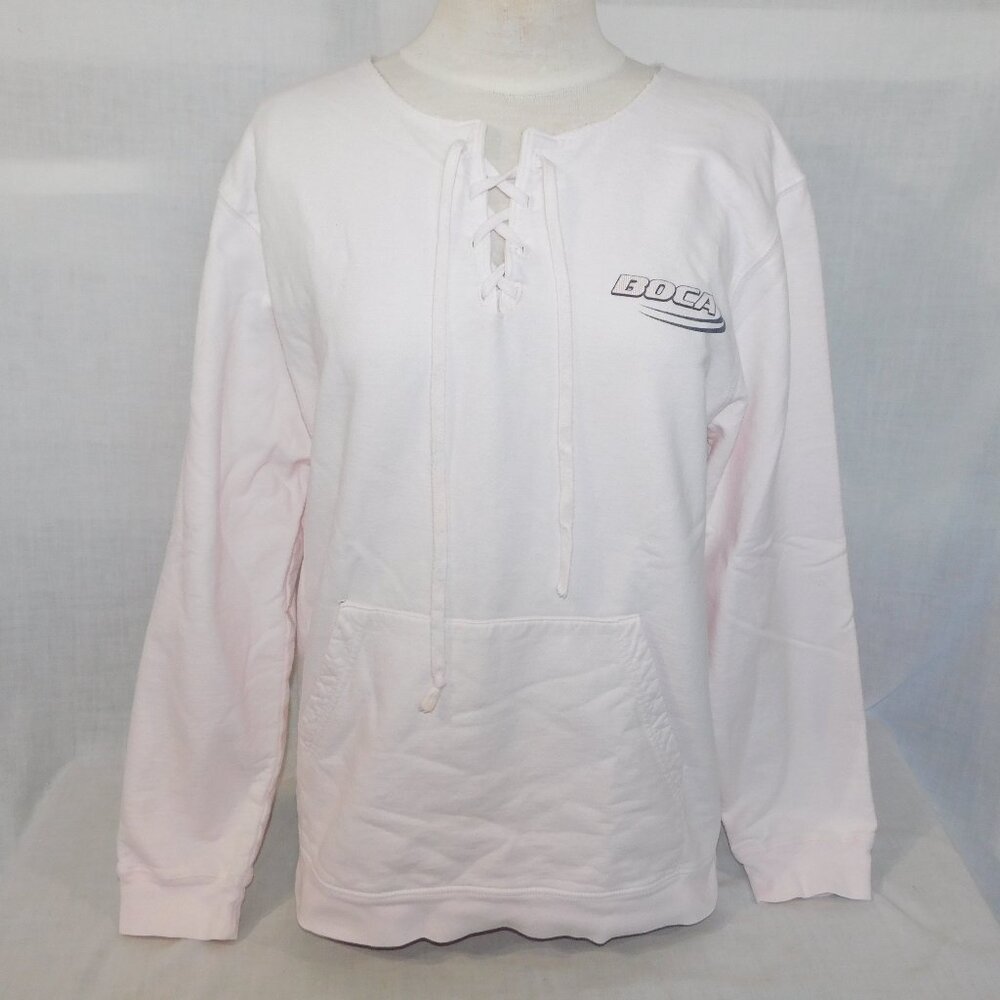 VTG BOCA Athletics Womens M Light Pink 1/4 Lace up Front Crewneck Sweatshirt